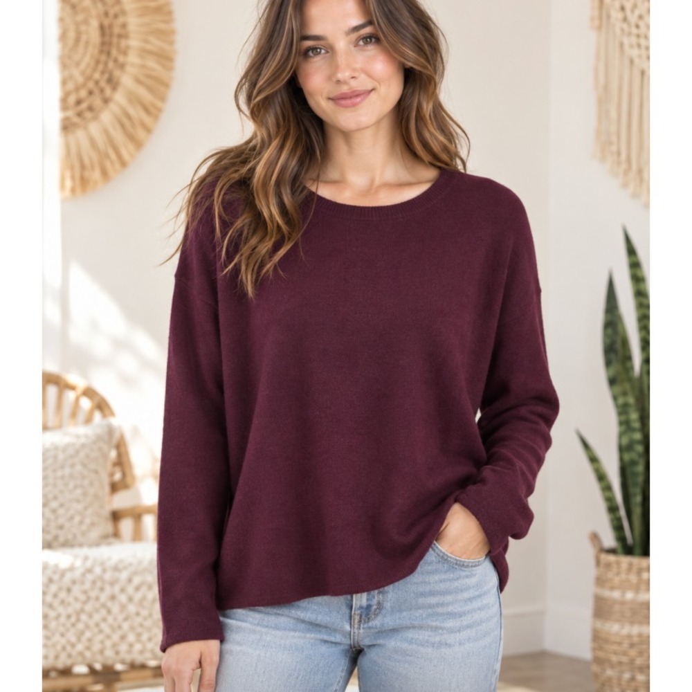 Eileen Fisher Womens 100% Cashmere Pullover Sweater Sz Medium Maroon AI
